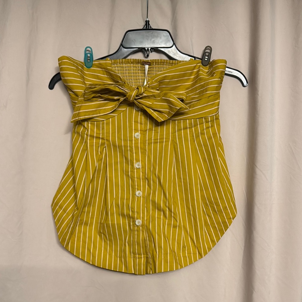 NWOT Free People Minglewood Stripe Tank Top, Size XS, Color Mustard/Light Pink